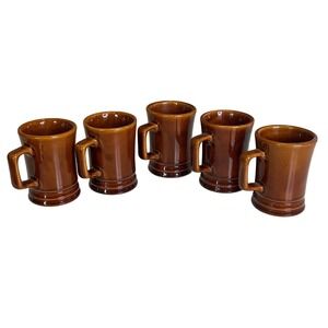 Vintage DCC Mugs (5) USA Restaurant Ware Brown Glaze Coffee Diner Cups Stoneware